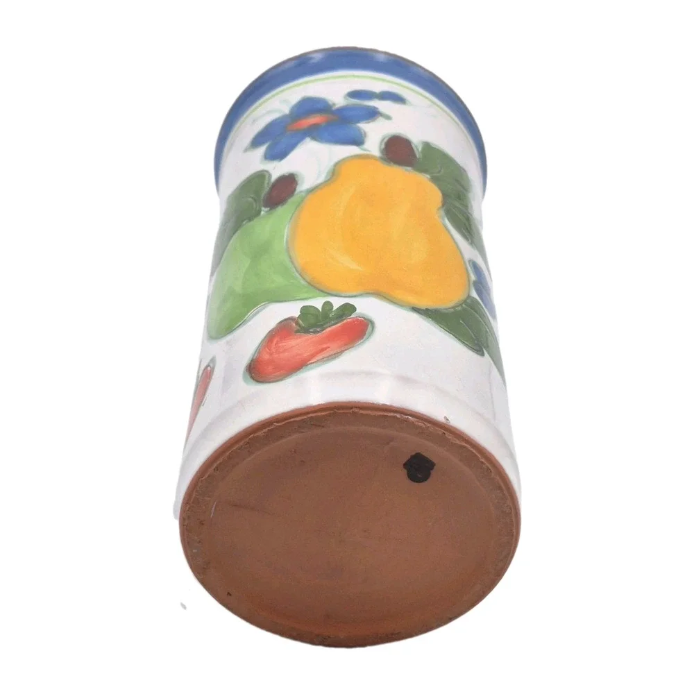 Vintage Handpainted Terracotta Art Pottery Wine Cooler Fruit Flowers 9.5